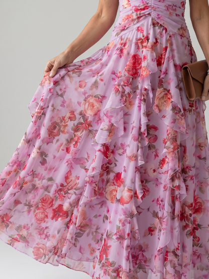 Nori | Robe Maxi à Encolure Halter et Corsage Froncé