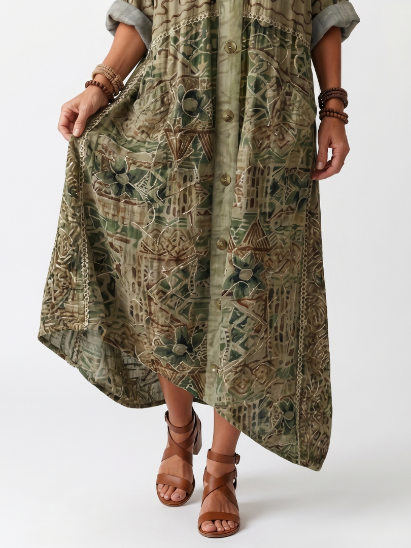 Aleta | Robe midi oversized à poches brodées et bouton devant