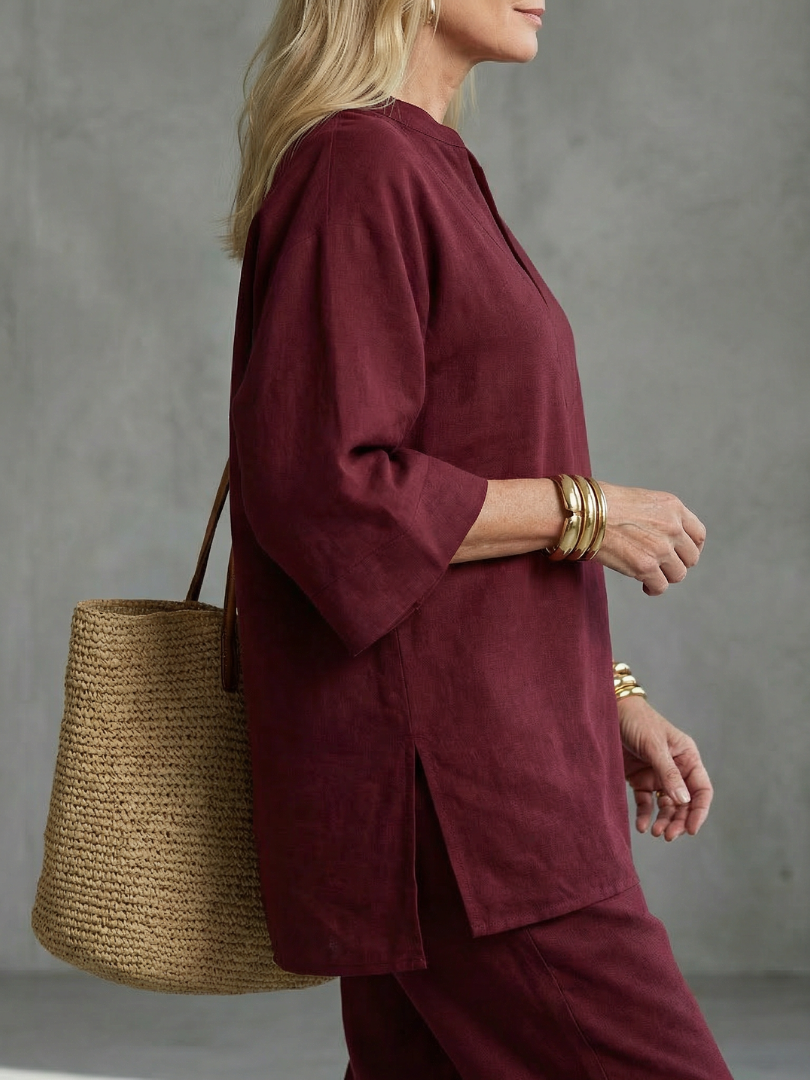 Georgiana | Ensemble tunique à col en V et pantalon froncé