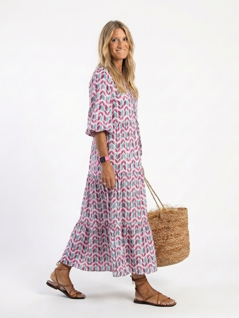 Mireya | Robe Midi à Manches Longues avec Imprimé Géométrique