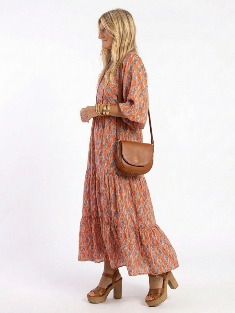 Amara | Robe Midi à Imprimé Géométrique en V
