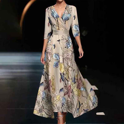 Zoe - Robe Maxi Fleurie Classique à Col V