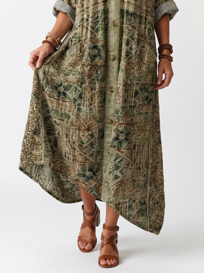 Aleta | Robe Midi Oversized à Poches Brodées et Bouton Devant