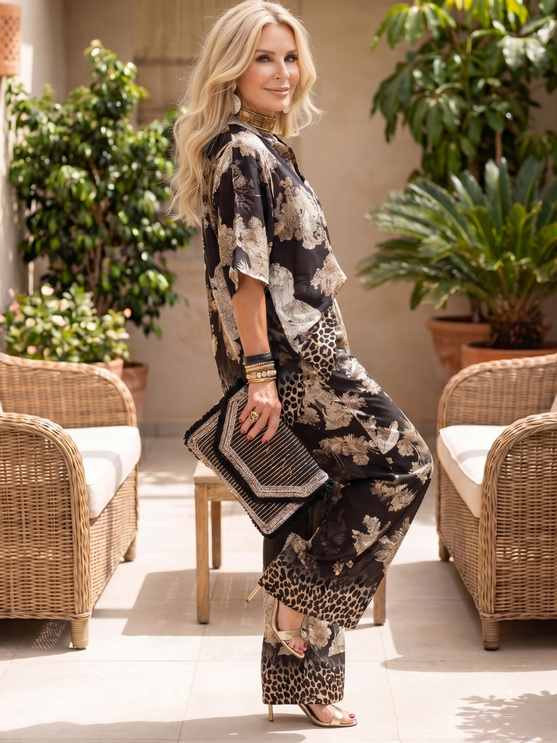 Mina | Ensemble Top Croisé à Jambes Larges Imprimé