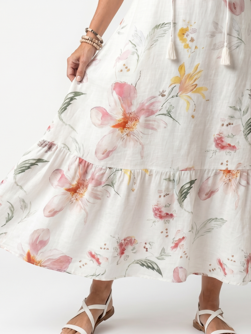 Noa | Robe Midi à Volants et Imprimé Floral Doux