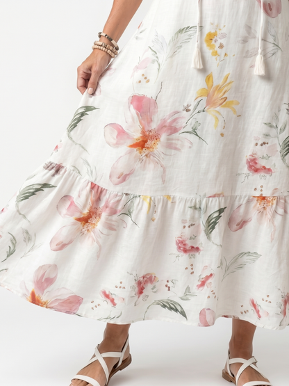 Noa | Robe Midi à Volants et Imprimé Floral Doux