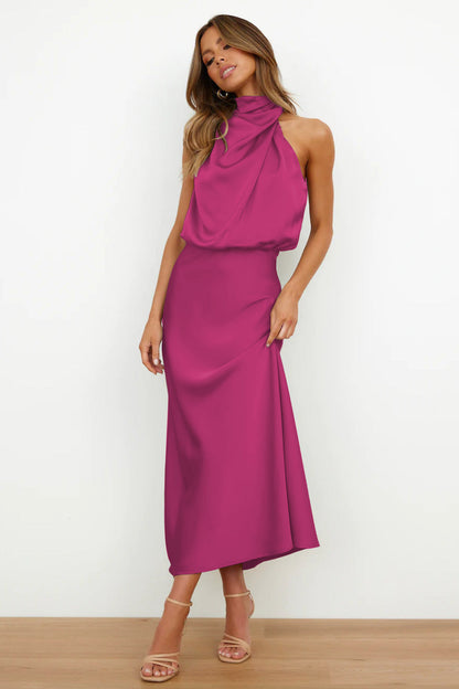 Carlina | Robe Longue Satin à Col Halter