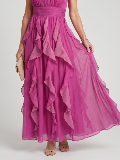 Orea | Robe Maxi à Col Montant avec Volants Superposés