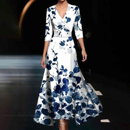 Zoe - Robe Maxi Fleurie Classique à Col V