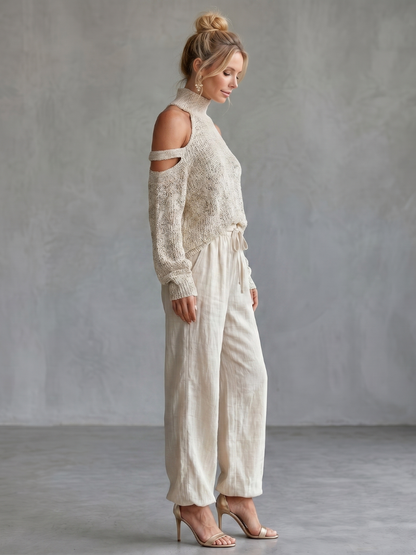 Questa | Ensemble top en tricot à épaules dénudées et pantalon large