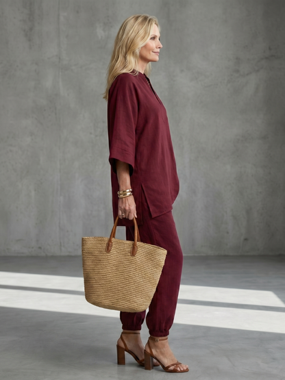 Georgiana | Ensemble tunique à col en V et pantalon froncé