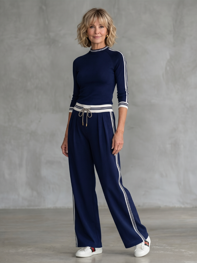 Eirlys | Ensemble Haut à Manches Longues Ajusté et Pantalons à Jambes Larges