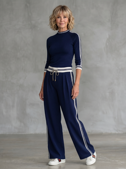 Eirlys | Ensemble Haut à Manches Longues Ajusté et Pantalons à Jambes Larges