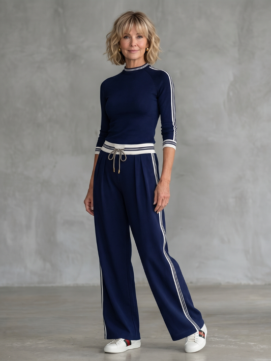 Eirlys | Ensemble Haut à Manches Longues Ajusté et Pantalons à Jambes Larges