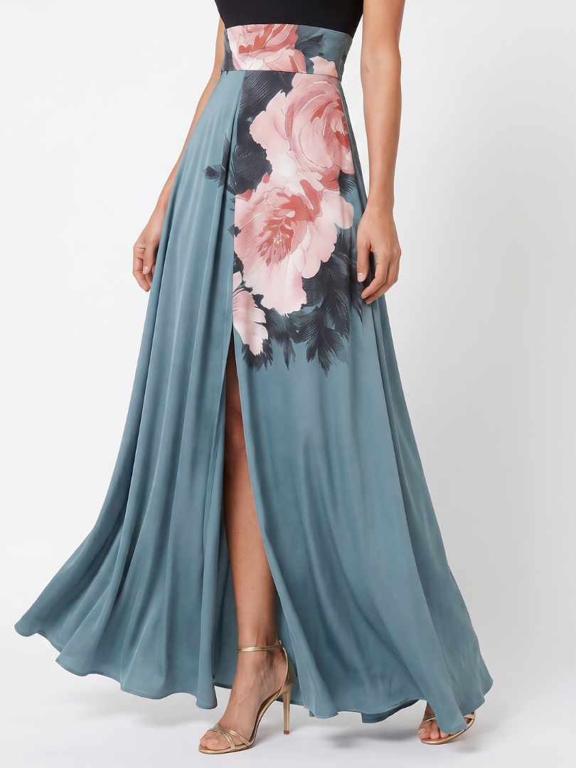 Olympas | Robe Maxi à Corsage Halter et Jupe Florale