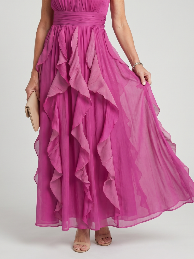 Orea | Robe Maxi à Col Haut avec Volants Rassemblés