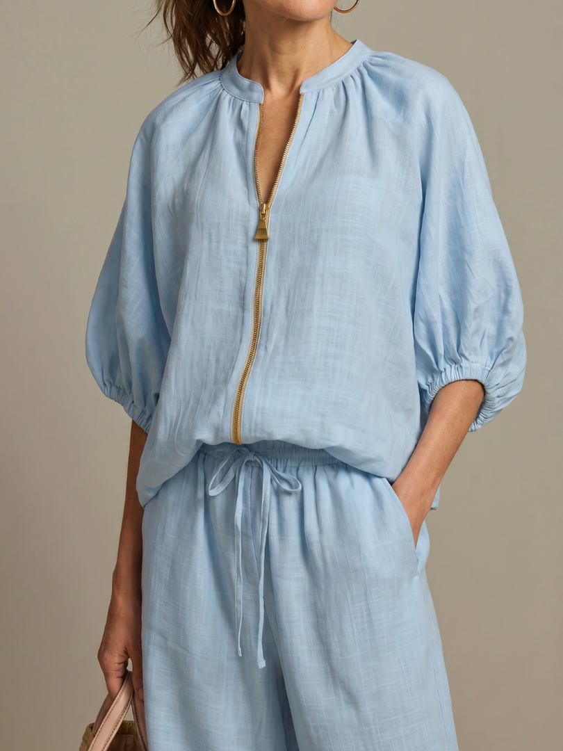 Natalia | Haut Blouson à Zip et Pantalon Large
