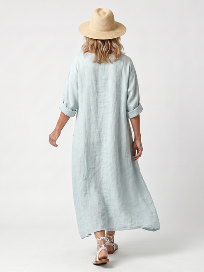 Kassiani | Robe Midi Oversize à Poche Brodée avec Panneau Ornamental
