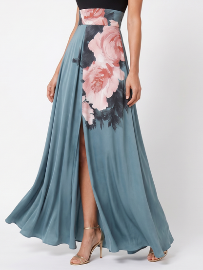 Olympas | Robe Maxi à Bretelles avec Jupe Florale