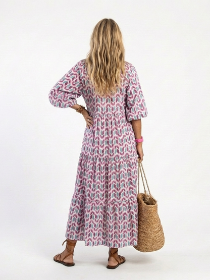 Mireya | Robe Midi à Manches Longues avec Imprimé Géométrique