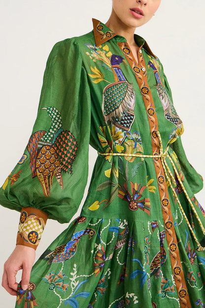 Lily - Robe à manches ballons avec imprimé d'oiseau du paradis