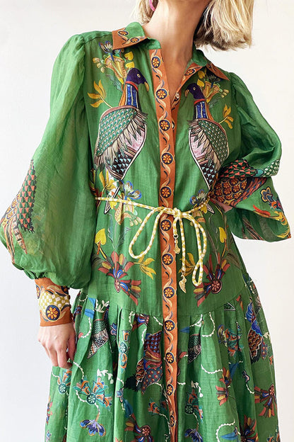 Lily - Robe à manches ballons avec imprimé d'oiseau du paradis