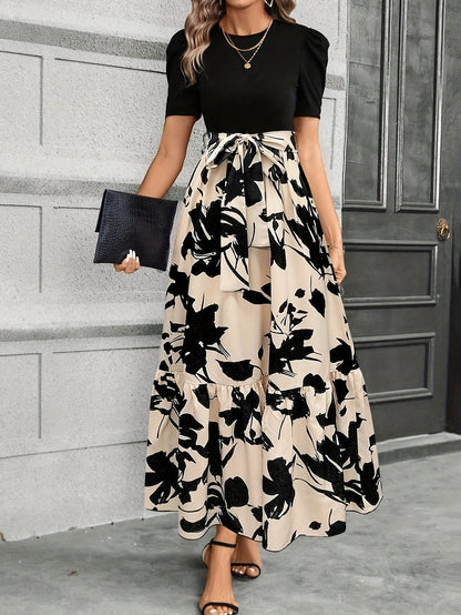 Briony - Robe Florale Taille Haute avec Ourlet Volant