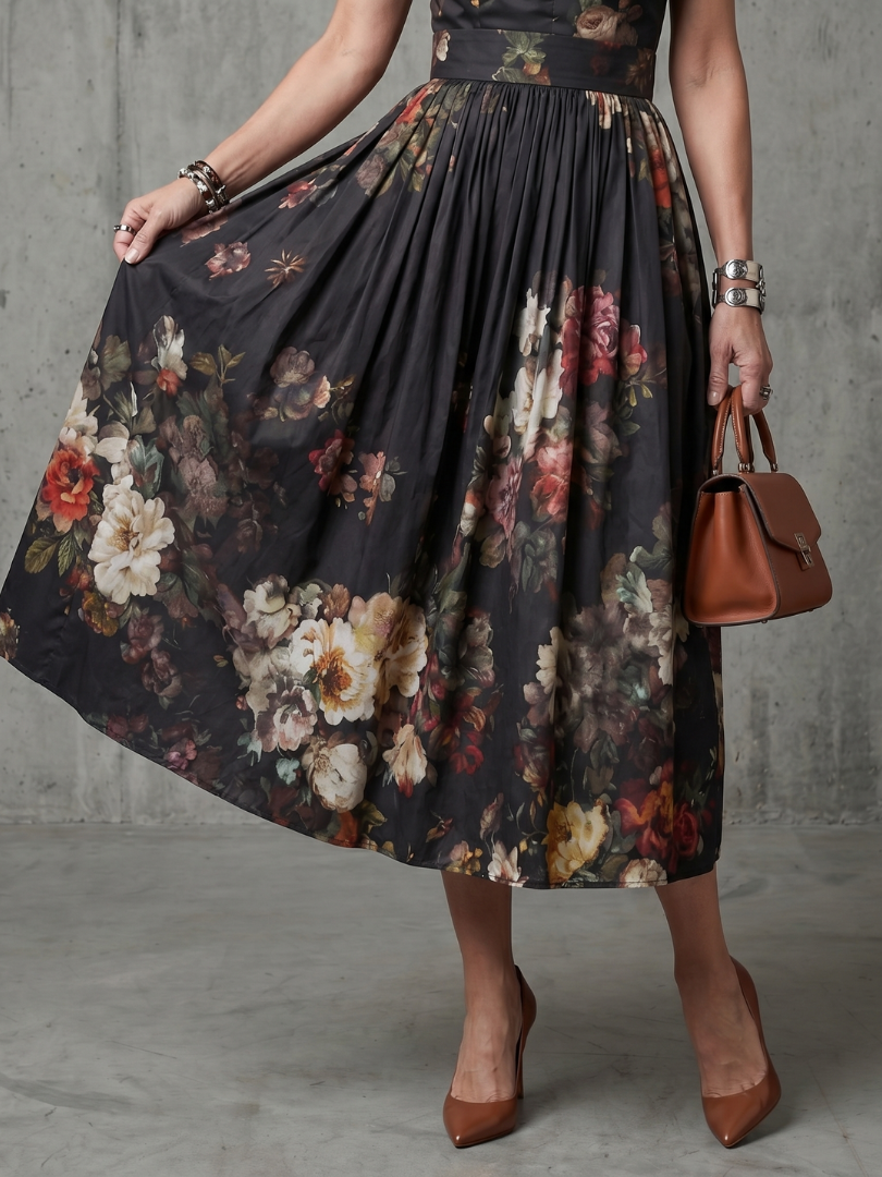 Greta | Robe midi plissée à col montant et ouverture clé