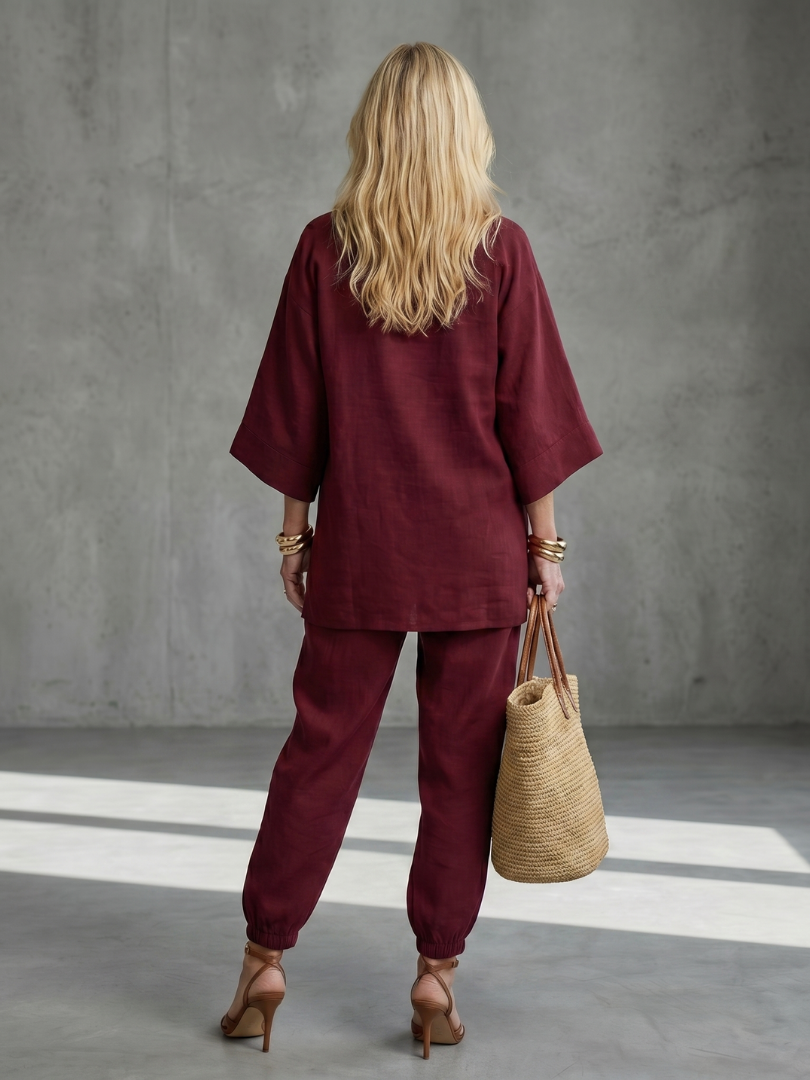 Georgiana | Ensemble tunique à col en V et pantalon froncé