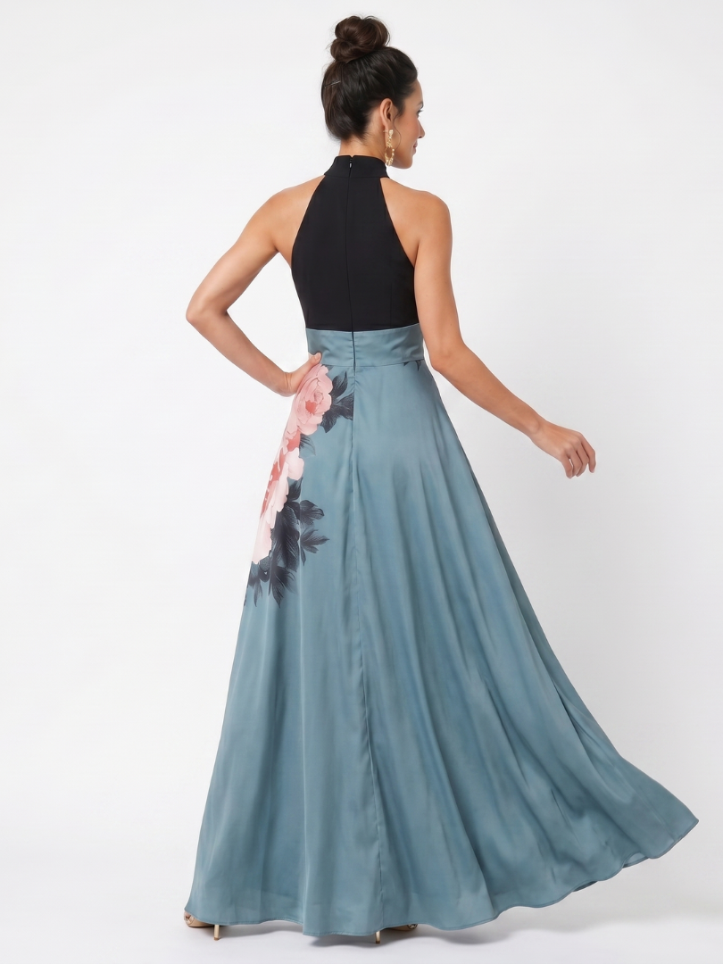 Olympas | Robe Maxi à Corsage Halter et Jupe Florale