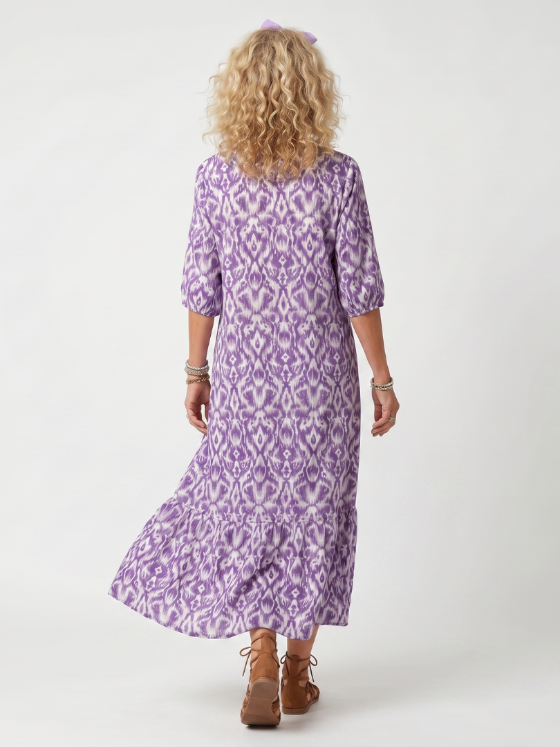 Pénélope | Robe midi à liens à franges imprimée