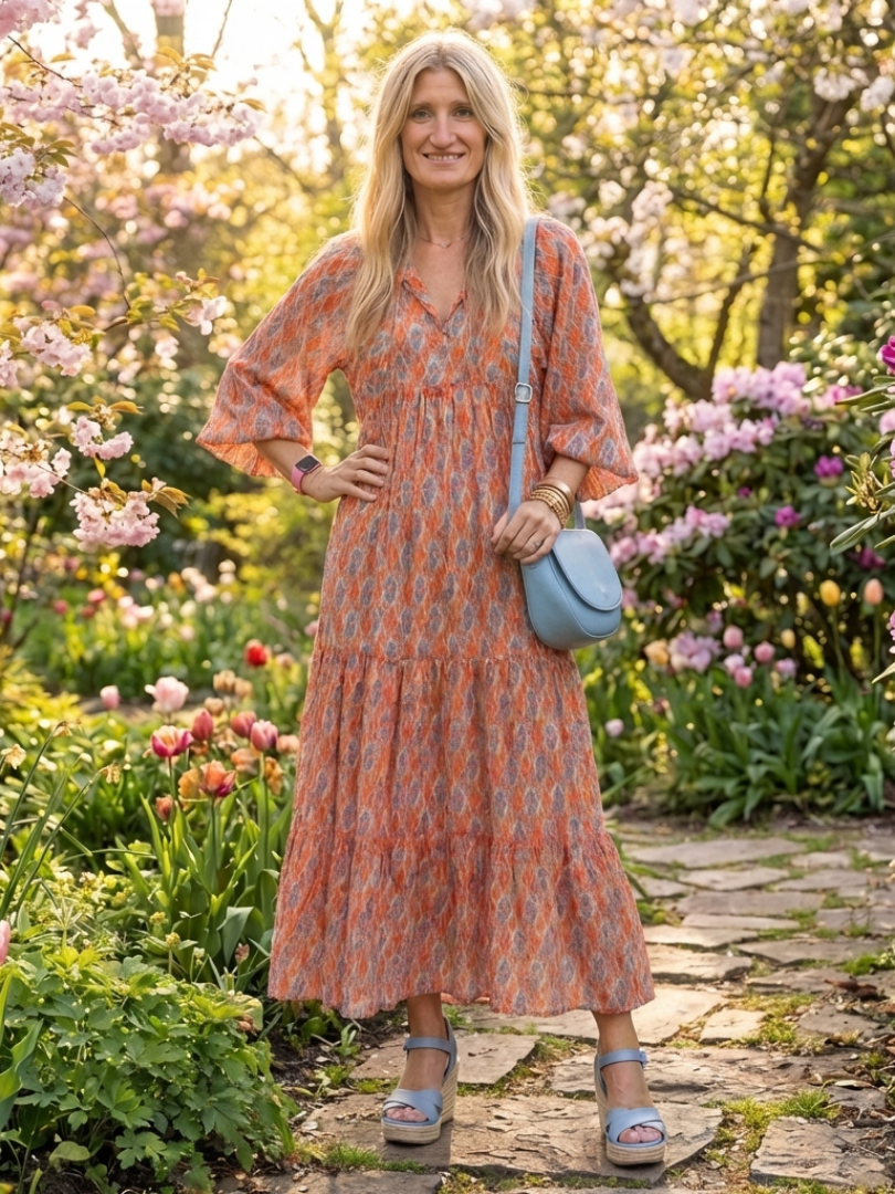 Amara | Robe Midi à Imprimé Géométrique en V