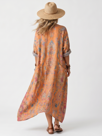 Remi | Robe Midi Oversize Imprimée à Col Notch avec Poches
