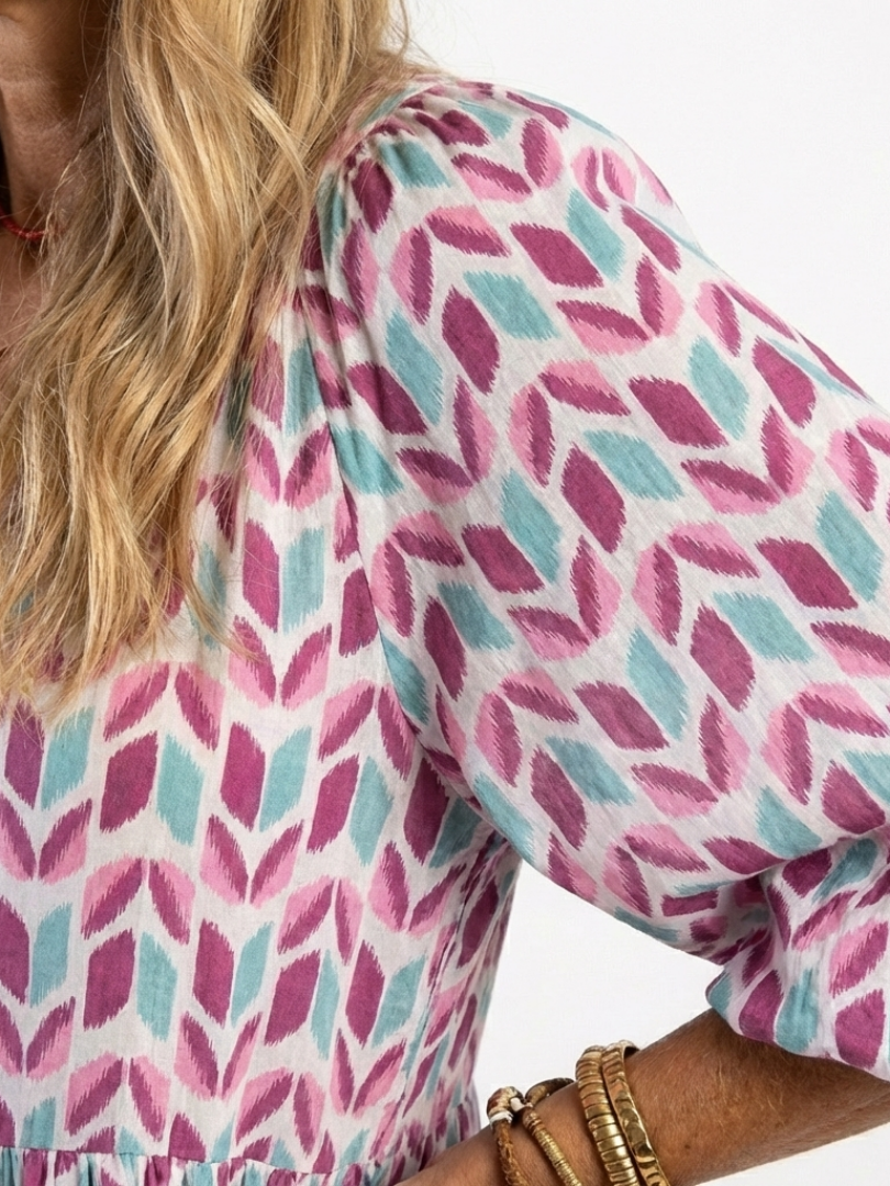 Mireya | Robe Midi à Manches Longues avec Imprimé Géométrique