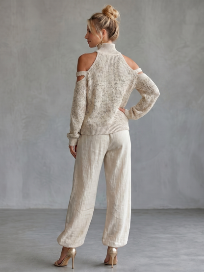 Questa | Ensemble Top Tricot à Épaules Dégagées et Pantalons Amples