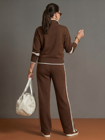 Pluie | Ensemble de Pantalon à Rayures Latérales à Manches Longues avec Col Zippé