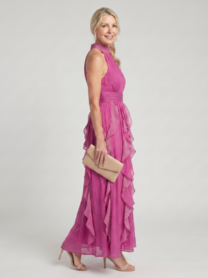 Orea | Robe Maxi à Col Montant avec Volants Superposés