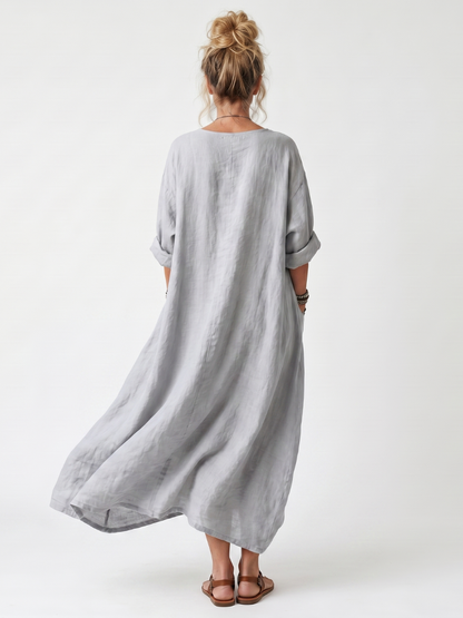 Raina | Robe Midi Oversize à Panneaux Contrastés et Broderies