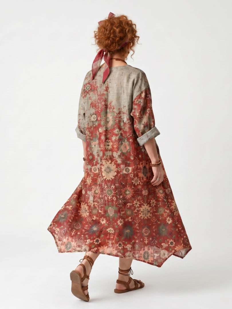 Safran | Robe Midi Décontractée à Poches et Motifs Mixtes
