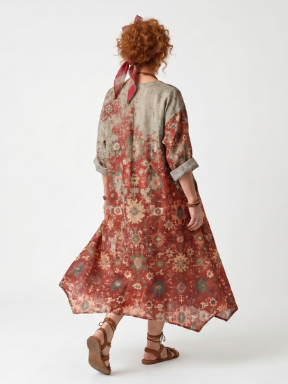 Safran | Robe Midi Décontractée à Poches et Motifs Mixtes