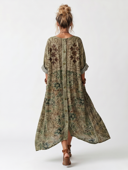 Aleta | Robe midi oversized à poches brodées et bouton devant