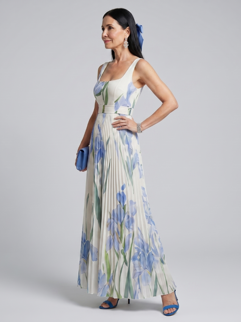 Ophelia | Robe midi sans manches à encolure carrée et imprimé floral