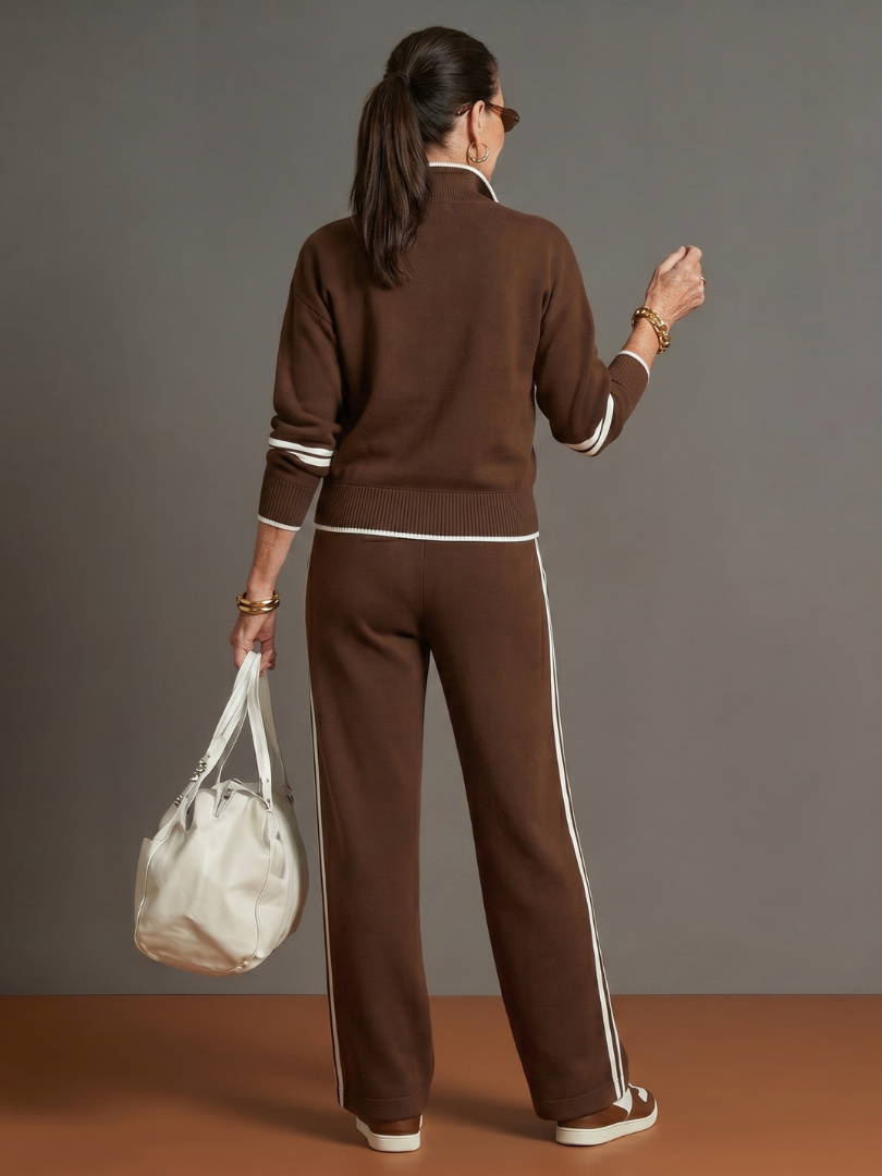 Pluie | Ensemble de Pantalon à Rayures Latérales avec Col Zippé à Manches Longues