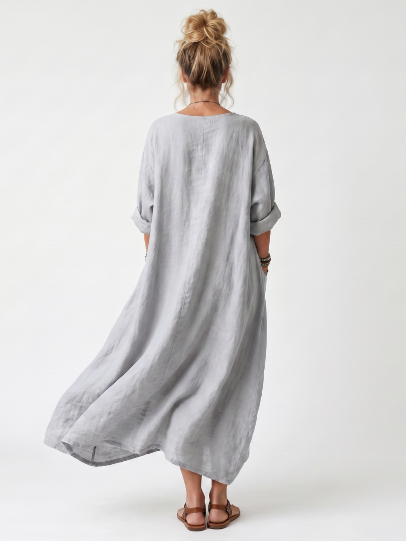 Raina | Robe Midi Oversized à Panneau Contrasté et Broderie