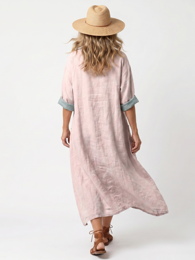Kenza | Robe midi décontractée à panneaux brodés et poches
