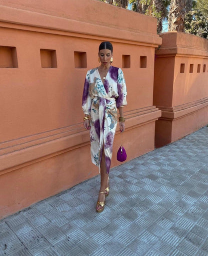 Davina - Robe Maxi Élegante à Manches Longues et Décolleté en V