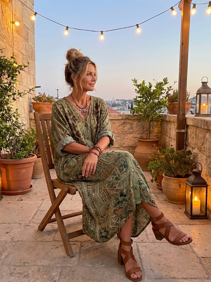Aleta | Robe midi oversized à poches brodées et bouton devant