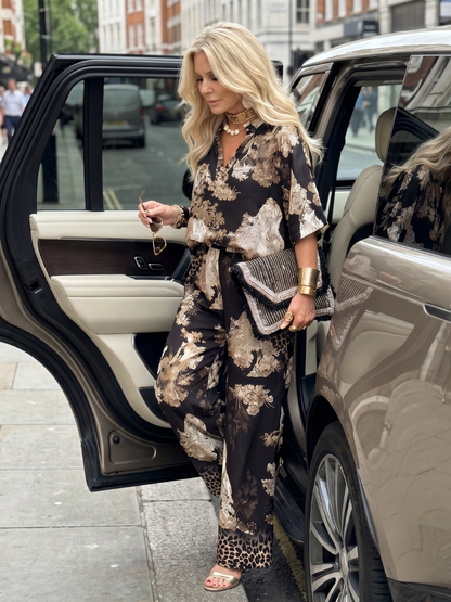 Mina | Ensemble Top Croisé à Jambes Larges Imprimé
