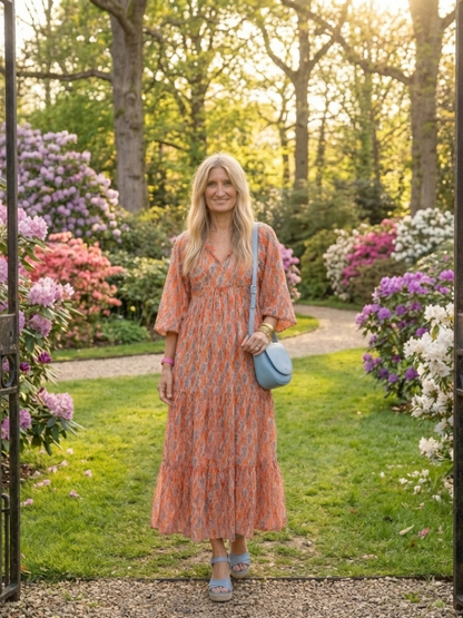 Amara | Robe Midi à Imprimé Géométrique en V