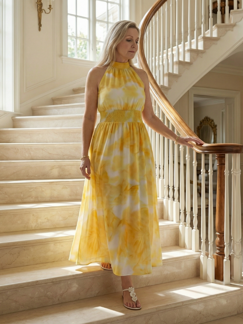 Sylin | Robe Midi à Encolure Halter Rassemblée